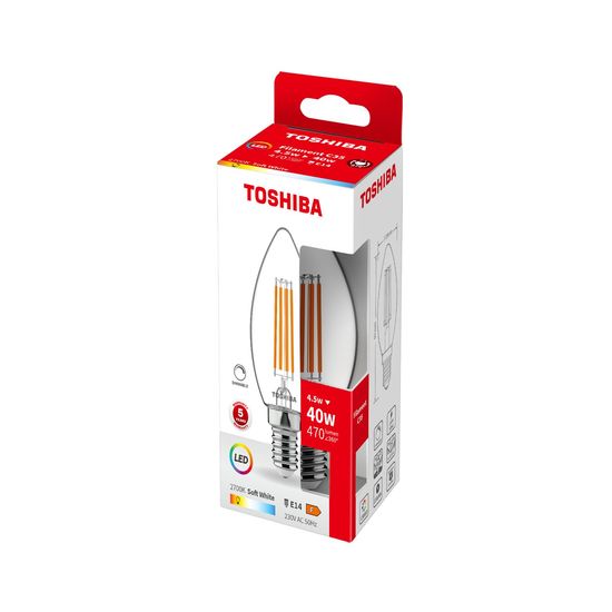 Toshiba LED Filament Kerzen Lampe E14 C35 4.5W 2700K 470Lm wie 40W 4711112387106