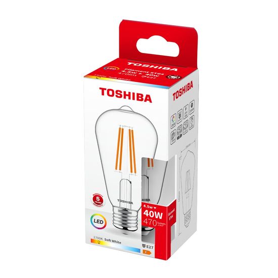 Toshiba LED Filament Vintage Lampe E27 ST64 4.5W 2700K 470Lm wie 40W 4711112386963