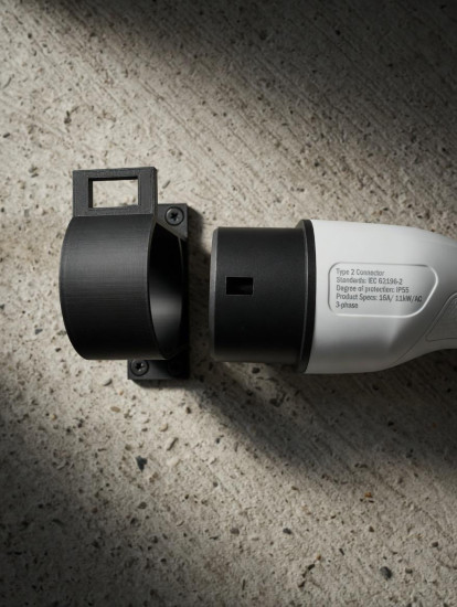 SOIXX Wandhalterung Typ 2  für EV Ladekabel, Schwarz, seitlich rechts, passend für alle Typ 2 Stecker nach DIN EN 62196-1
