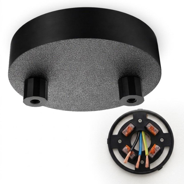 Bioledex Decken Baldachin 100x25mm für 2 x Hängeleuchten mit WAGO-Halterungen, Schwarz