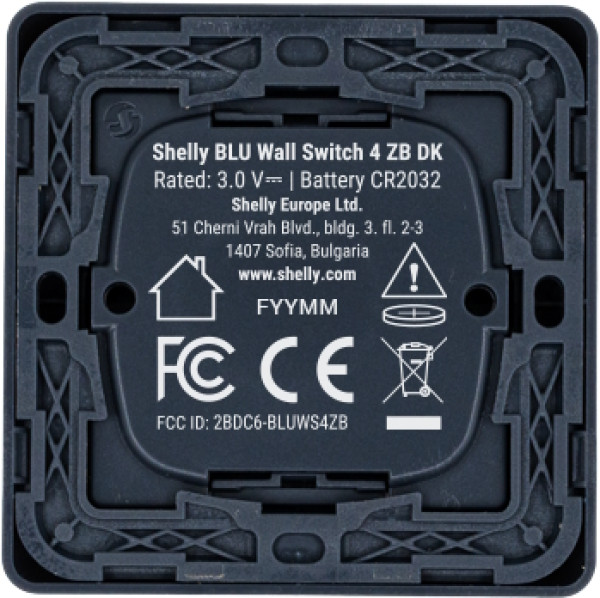 Shelly BLU Wall Switch 4 ZB, DK Format - Zigbee Wandschalter, Grau