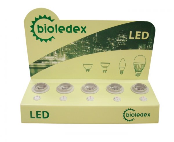 POS Stand - Präsentation von 5 Bioledex LED Lampen E27 E14 GU10