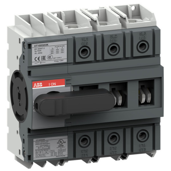 ABB OT160G03K Lasttrennschalter 3-polig 160A m. schwarzem Knebelgriff