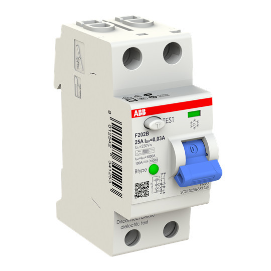 ABB F202B-25/0,03 FI-Schutzschalter Typ B 2P, 25A, 30mA, 3kA, 2TE