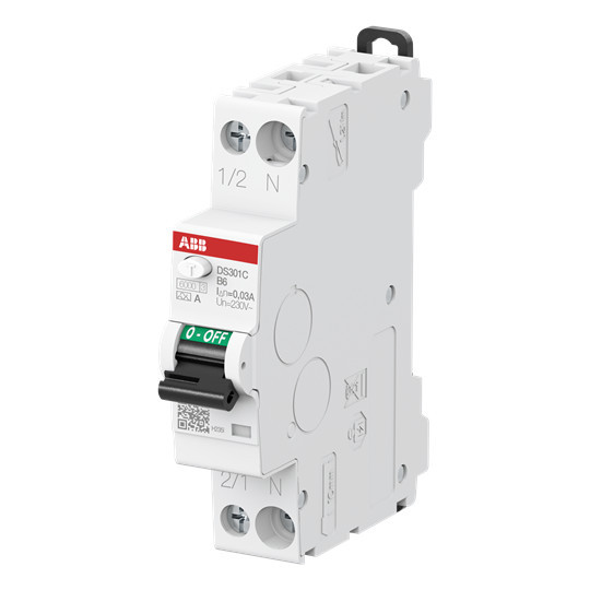 ABB DS301CA-B6/0,03 FI/LS-Schalter 6kA, 1P+N, Typ A, B6, 30mA 1 Teilungseinheit