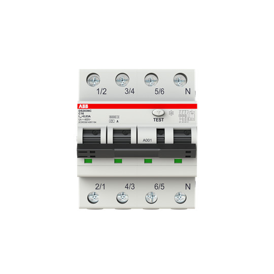 ABB DS203NCA-C16/0,03 FI/LS-Schalter 6kA, 3P+N, Typ A, C 16, 30mA