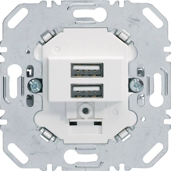 Berker 260209 USB Ladesteckdose 230V. 2fach. 3.0A. eckiger Tragring. polarweiß matt