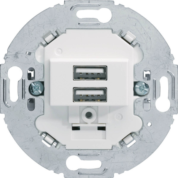 Berker 260219 USB Ladesteckdose 230V. 2fach. 3.0A. runder Tragring. polarweiß matt