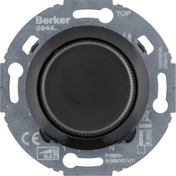 Berker 294411 Universal-Drehdimmer mit Zentralstück (R. L. C. LED). Serie 1930/Glas. schw. gl.