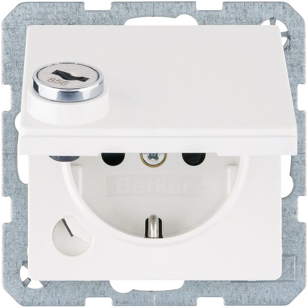 Berker 41636089 Schuko Steckdose m. Schraub-Liftklemmen.Klappd..Schloss. Q.1.polarweiß. matt