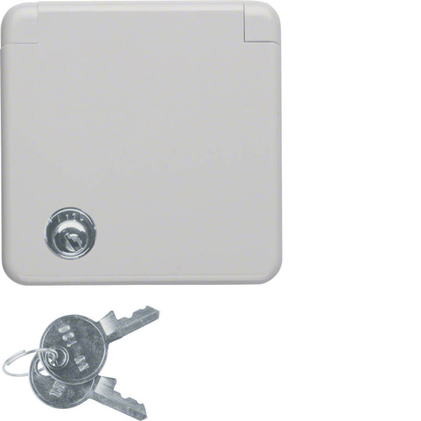 Berker 4212 Steckdose Schuko mit Abdeckpl.. Klappd. u. Schloss wgUp IP44 grau. glänzend