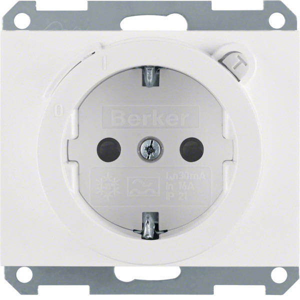 Berker 47087009 Steckdose Schuko mit FI-Schutzschalter u. erh.BS K.1 polarweiß. glänzend