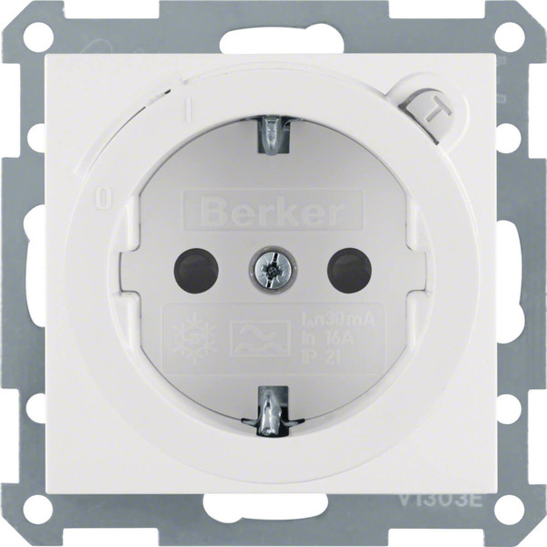 Berker 47088989 Steckdose Schuko mit FI-Schutzschalter u. erh.BS S.1/B.3/B.7 polarweiß. glänzend