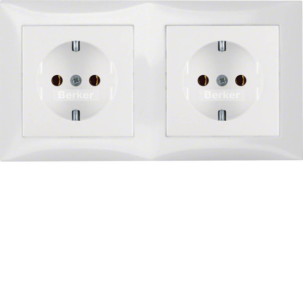 Berker 47208989 Steckdosen-Kombination Schuko 2fach mit Rahmen S.1 polarweiß. glänzend