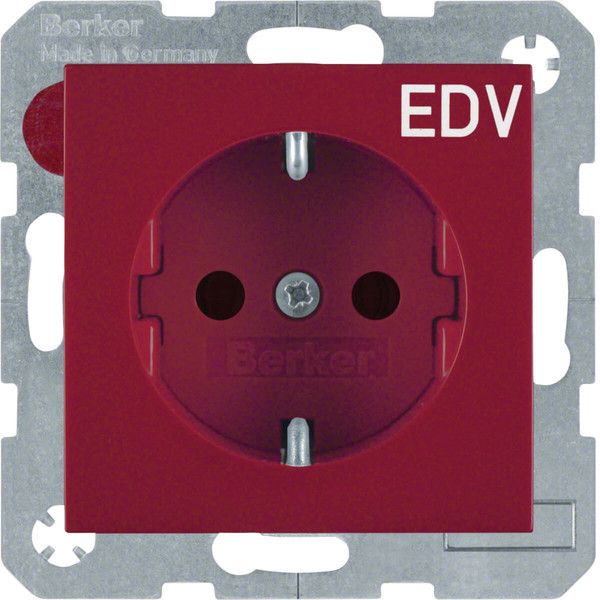 Berker 47238922 Steckdose Schuko mit Aufdruck EDV. erh. Berührungsschutz. S.x/B.x. rot gl.