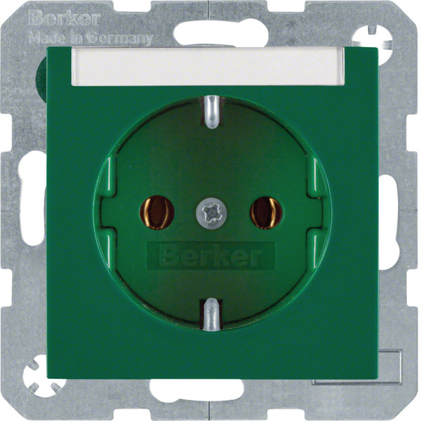 Berker 47508903 Steckdose Schuko mit Beschriftungsfeld S.1/B.3/B.7 grün. glänzend