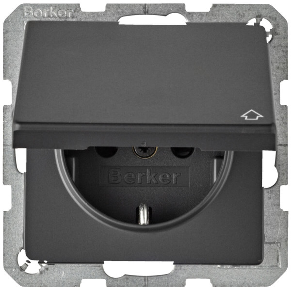 Berker 47516076 Steckdose Schuko mit Klappdeckel u. erh.BS Q.x anthrazit. samt