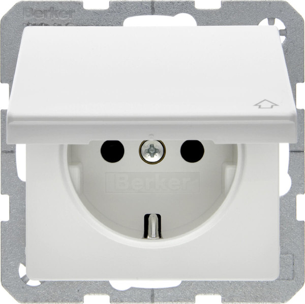 Berker 47516079 Steckdose Schuko mit Klappdeckel u. erh.BS Q.x polarweiß samt
