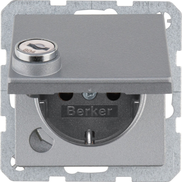 Berker 47636084 Schuko Steckdose m. Steckklemme.Klappd..Schloss. Q.1.alu matt.lackiert