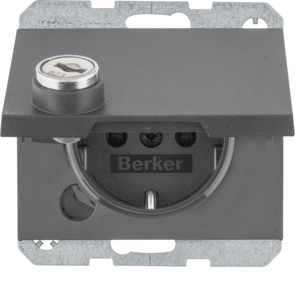 Berker 47637006 Schuko Steckdose m. Steckklemme.Klappd..Schloss. K.1.anthrazit matt