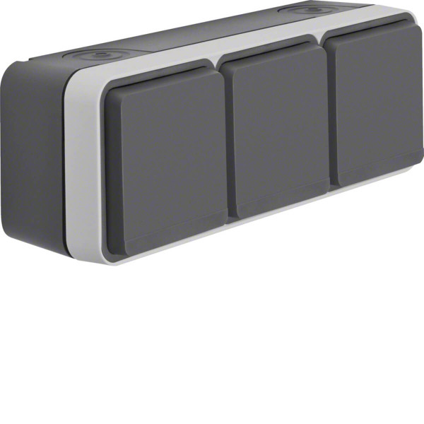 Berker 47733515 Steckdose Schuko 3fach waagerecht mit Klappdeckel AP. W.1. grau