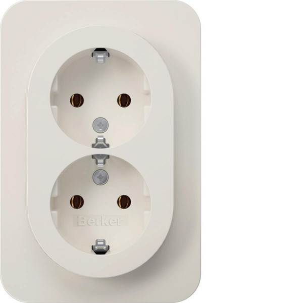 Berker 47742089 Doppelsteckdose Schuko mit Abdeckplatte. Berker R.1. polarweiß glänzend