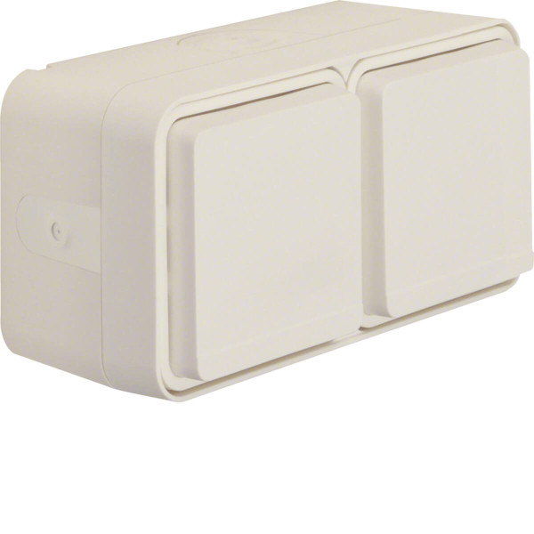 Berker 47753522 Steckdose Schuko 2fach waag. m. Klappd. AP. 4 Schieber. Berker W.1. polarw. matt