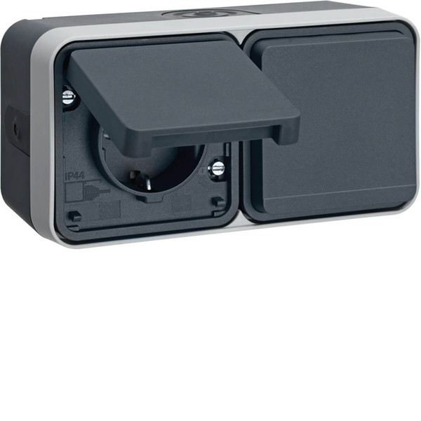 Berker 47753545 Steckd. Schuko 2f. waag. Klappd. Ber.schutz. Schraubkl.. 4 Einf.. W.1. grau