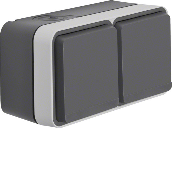 Berker 47843515 Steckdose Schuko 2fach waagerecht mit Klappdeckel AP W.1 grau