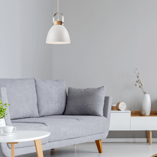 Bioledex Retro Pendelleuchte 18cm E27 weiß Metall, Holz