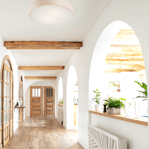 Bioledex Deckenleuchte Holzlampe 37cm 2x E27 weiß Holz, Glas