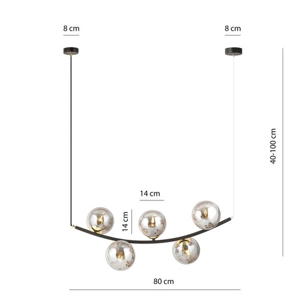 Bioledex Trondil Pendelleuchte 5-fach E14 schwarz anthrazit 80x100x28cm Made in Europe