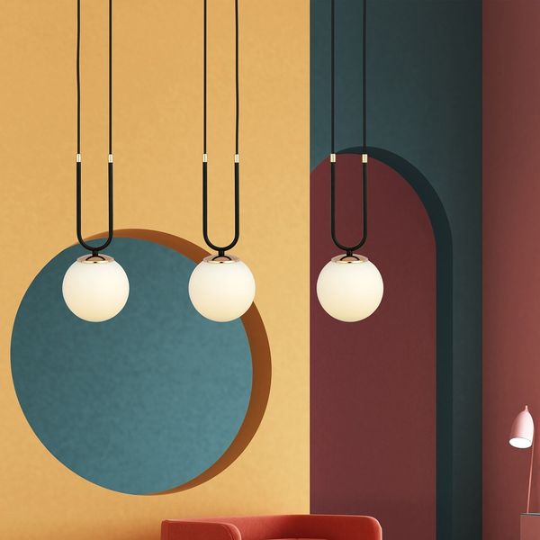 Bioledex Tonsern Pendelleuchte 3-fach E14 schwarz/gold opal 70x115x15cm Made in Europe