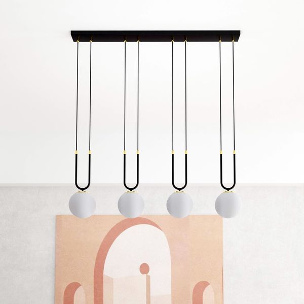 Bioledex Tonsern Pendelleuchte 4-fach E14 schwarz/gold opal 92x115x15cm Made in Europe