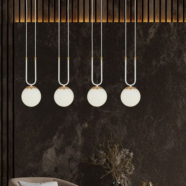 Bioledex Tonsern Pendelleuchte 4-fach E14 weiß/gold opal 92x115x15cm Made in Europe