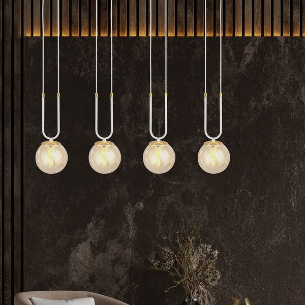 Bioledex Tonsern Pendelleuchte 4-fach E14 weiß/gold amber 92x115x15cm Made in Europe