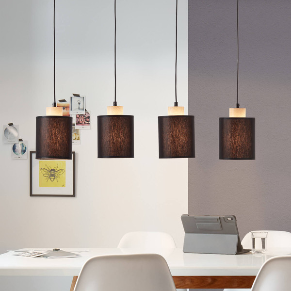Brilliant Vonnie Pendelleuchte, 4-flammig E27 Schwarz Holz Made in Europe, FSC 99413/76