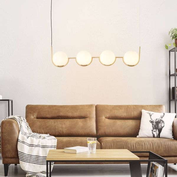 Brilliant Glint Pendelleuchte, 4-flammig E14 Messing Weiß 99846/18