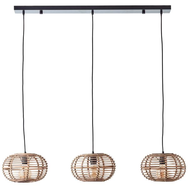 Brilliant Woodball Pendelleuchte, 3-fach E27 Schwarz Matt Natur 99884/06