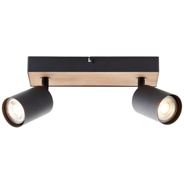 Brilliant Jello Wood LED Spotbalken, 2-fach GU10 10W/4,5W Warmweiß Schwarz Holz G93069/76