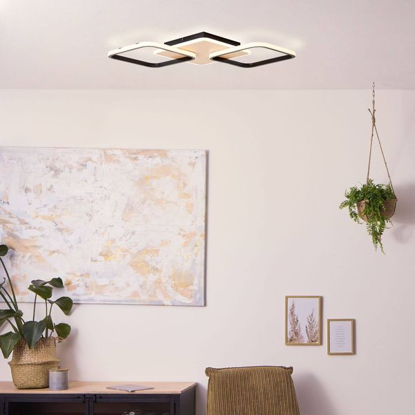 Brilliant Dennet LED Deckenleuchte 62x62cm, 2-flammig 40W Warmweiß Schwarz Holz Memory Funktion G99750/76