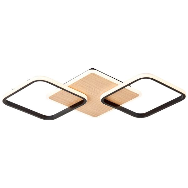 Brilliant Dennet LED Deckenleuchte 62x62cm, 2-flammig 40W Warmweiß Schwarz Holz Memory Funktion G99750/76