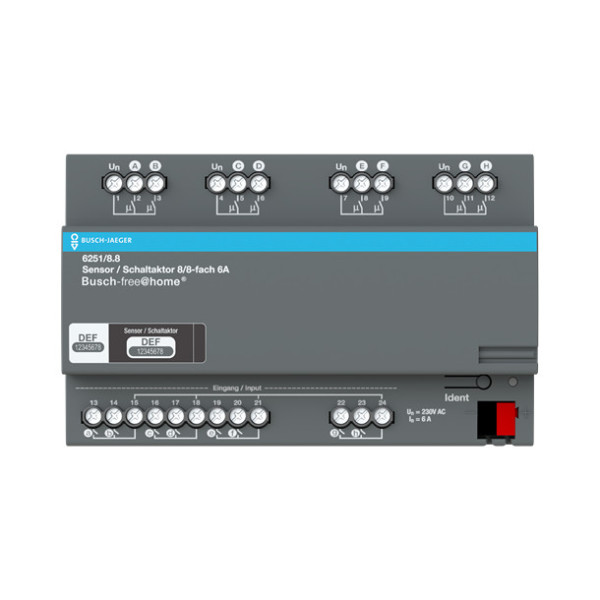 Busch-Jaeger Schaltaktor, 8fach, 6 A, Binäreingang, 8-fach REG, BJE für Busch-free@home 2CKA006220A0024 6251/8.8