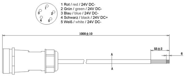 Deko-Light Weipu HQ 12/24/48V Einspeisekabel 5-polig, 1m, IP67 940029