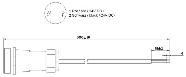 Deko-Light Weipu HQ 12/24/48V Einspeisekabel 2-polig 5000mm, IP67 940039