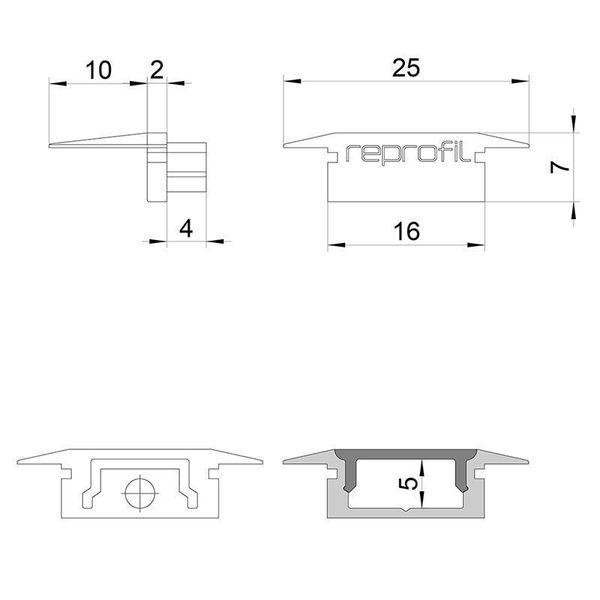 Deko-Light Endkappe P-ET-01-10 Set 2 Stk, Grau, 25mm 978091
