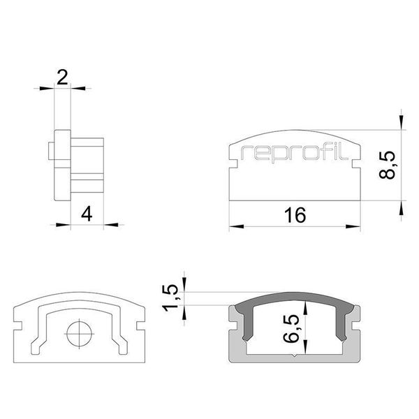 Deko-Light Endkappe F-AU-01-10 Set 2 Stk, Grau, 16mm 978511