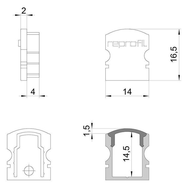 Deko-Light Endkappe F-AU-02-08 Set 2 Stk, Grau, 14mm 978541