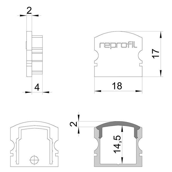 Deko-Light Endkappe F-AU-02-12 Set 2 Stk, Grau, 18mm 978561