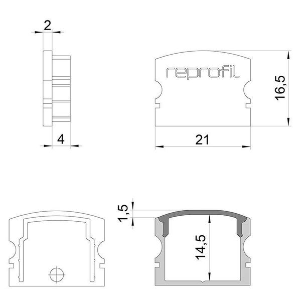 Deko-Light Endkappe F-AU-02-15 Set 2 Stk, Schwarz, 21mm 978572